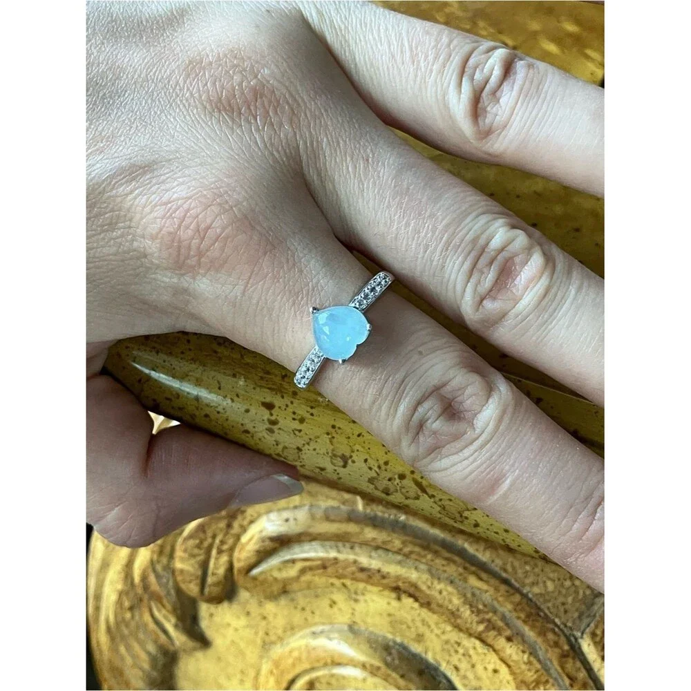 Genuine Aquamarine Sterling Silver Heart Ring Size 8.75